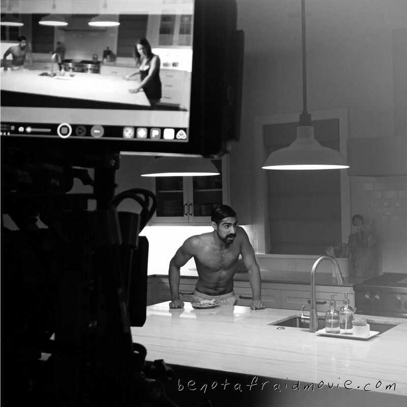Kitchen scene — Harry on the Atomos monitor