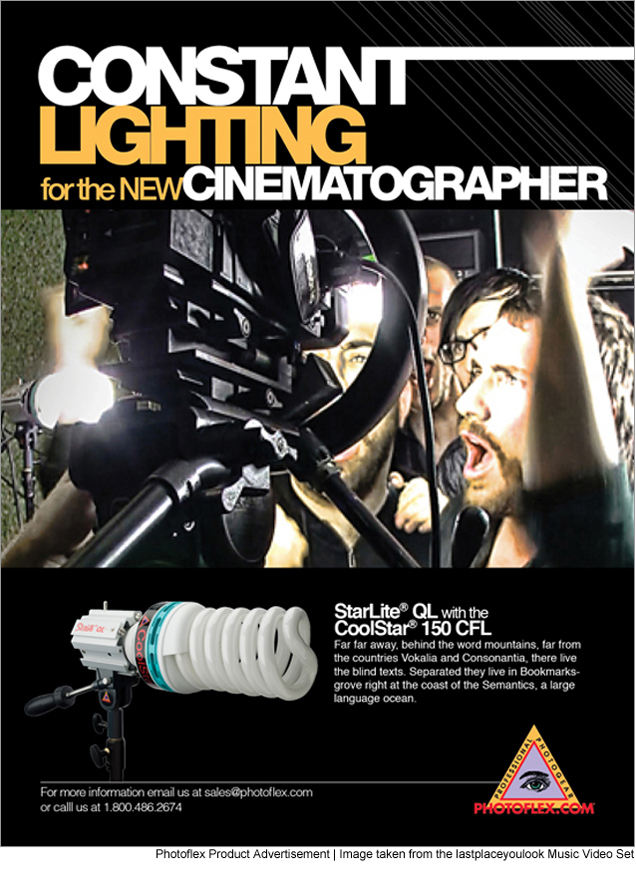 Photoflex product ad &mdash; Taylor silhouetted behind the camera on the thelastplaceyoulook shoot