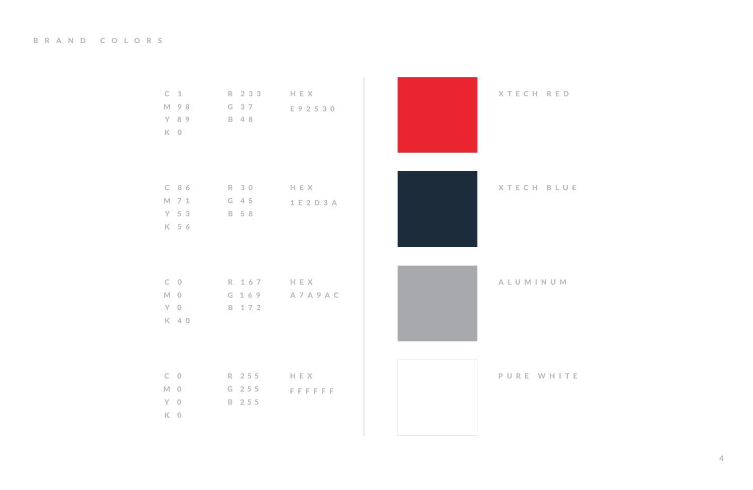 Brand colors — XTech red, XTech blue, aluminum